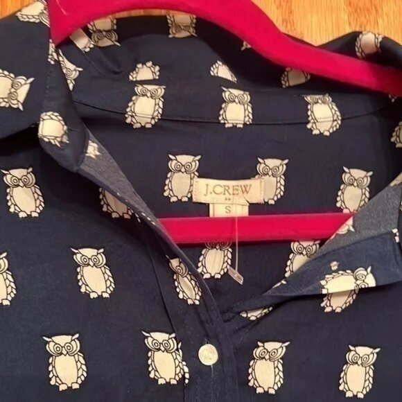 J. CREW Blue Owl Print Shirt Button Front Blouse - Picture 2 of 4